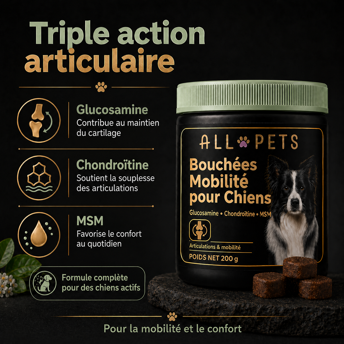 Triple action articulaire : glucosamine, chondroïtine, MSM